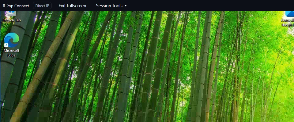 Upper-left of a fullscreen remote desktop with persistent Exit fullscreen and Session tools controls